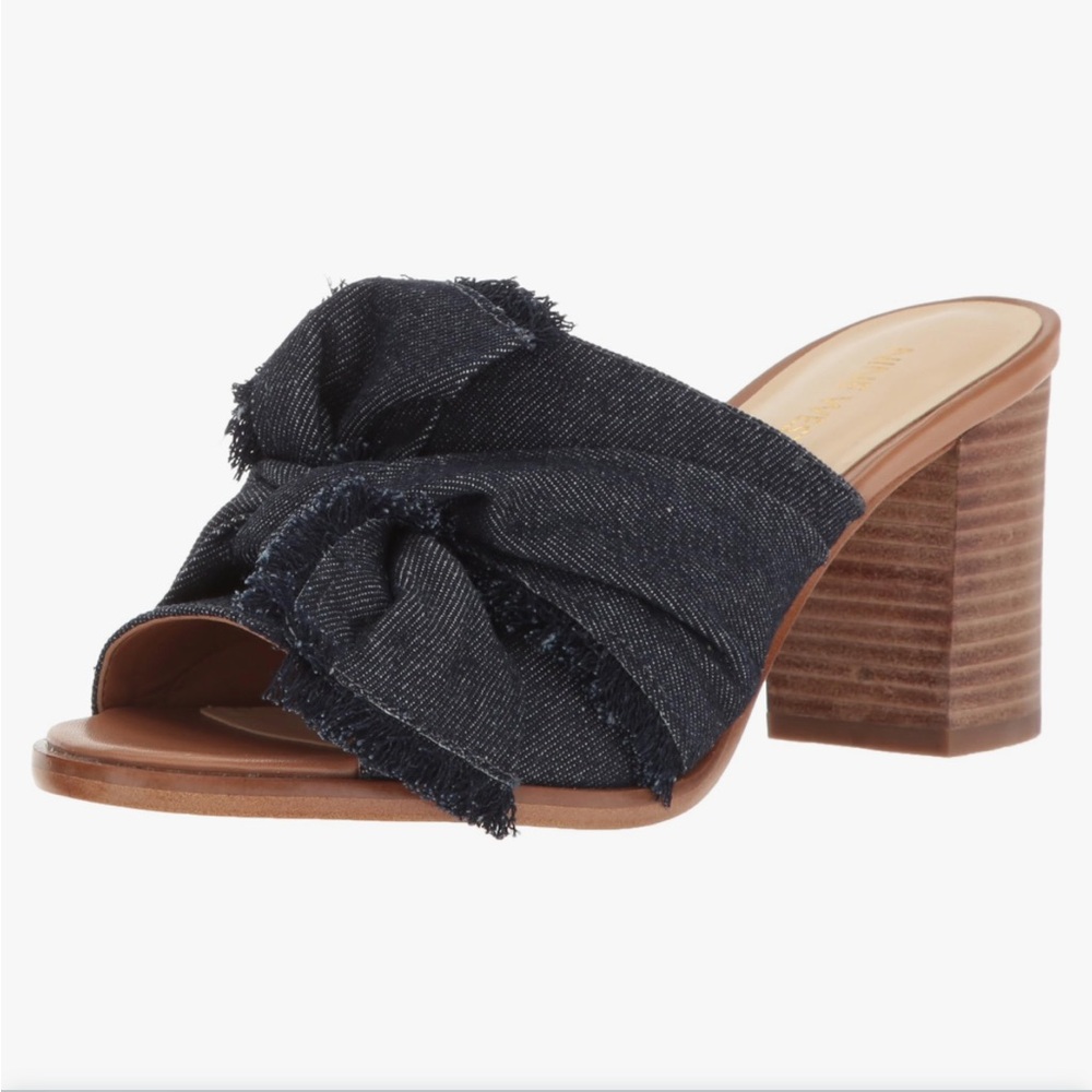 Nine West Denim Mules with Stacked Heel and Bow